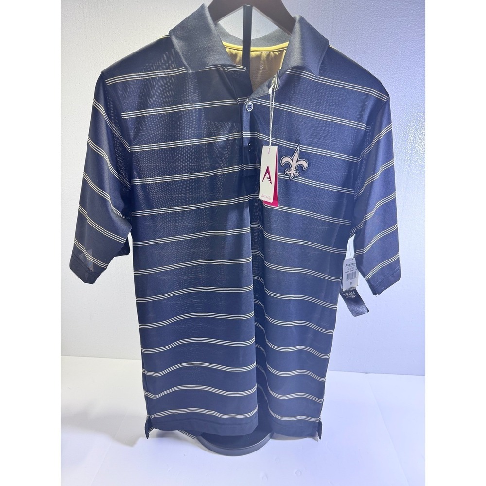Antigua New Orleans Saints polo shirt mens small black gold striped NFL logo